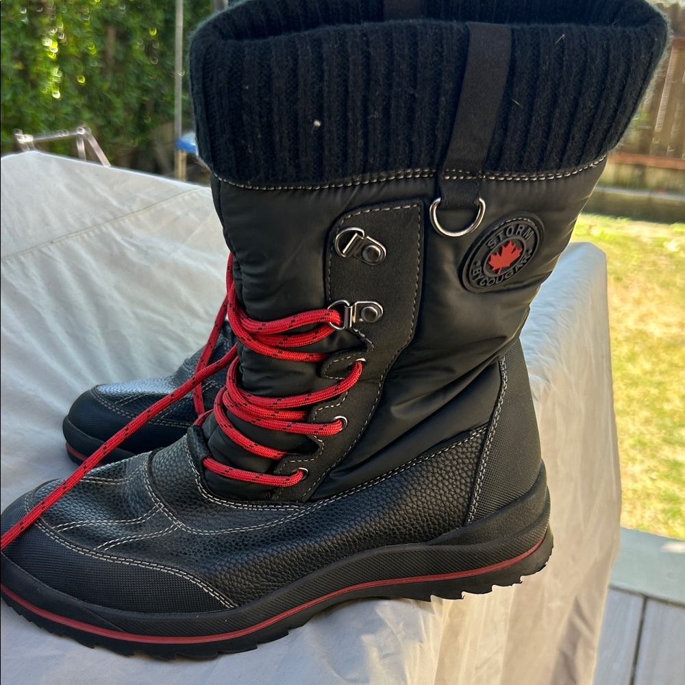 Storm Black and Red Lace-Up Winter Boots